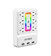 Multi Outlet Extender, AICODE USB Wall Charger Surge Protector with Coloured Nightlight, 6-Outlet...