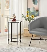 Yaheetech Black Glass End Table Set of 2, Round Side Table Modern Style Tall End Table Accent Tab...