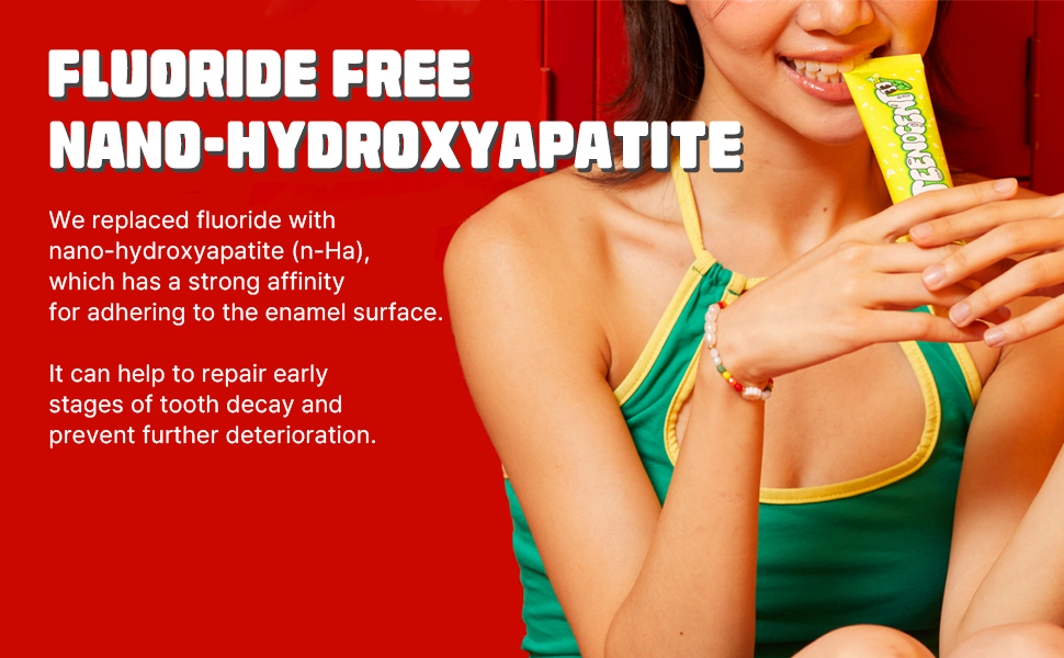 Fluoride-free toothpaste, enamel adhesion, cavity repair, early decay prevention, enamel protection
