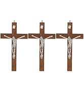 BESTOYARD Wood Wall Art 3 Pack - 5-Inch Medal Holy Small Crucifix Cross Catholic Wall Cross Penda...