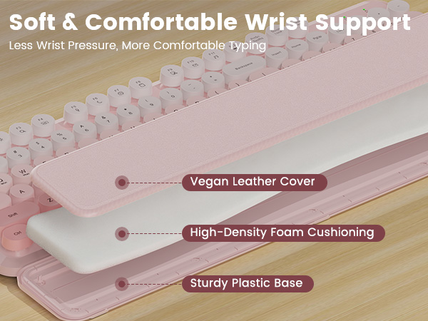 wrist rest cutaway showing vegan leather cover high density foam cushioning sturdy plastic base