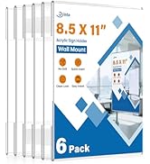 Dynta 6 Pack Acrylic Sign Holder 8.5 x 11 Wall Mount, Clear Plastic Frames with Adhesive Tape, Ve...