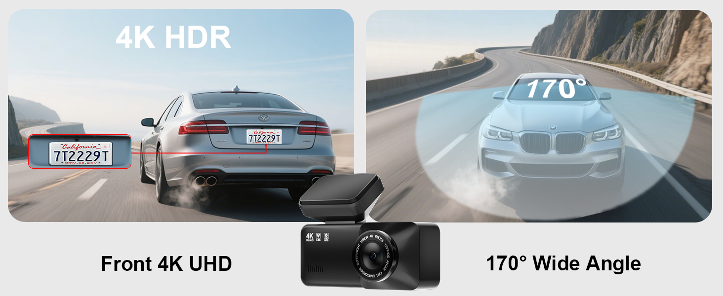 Front 4K UHD. 170° Wide Angle