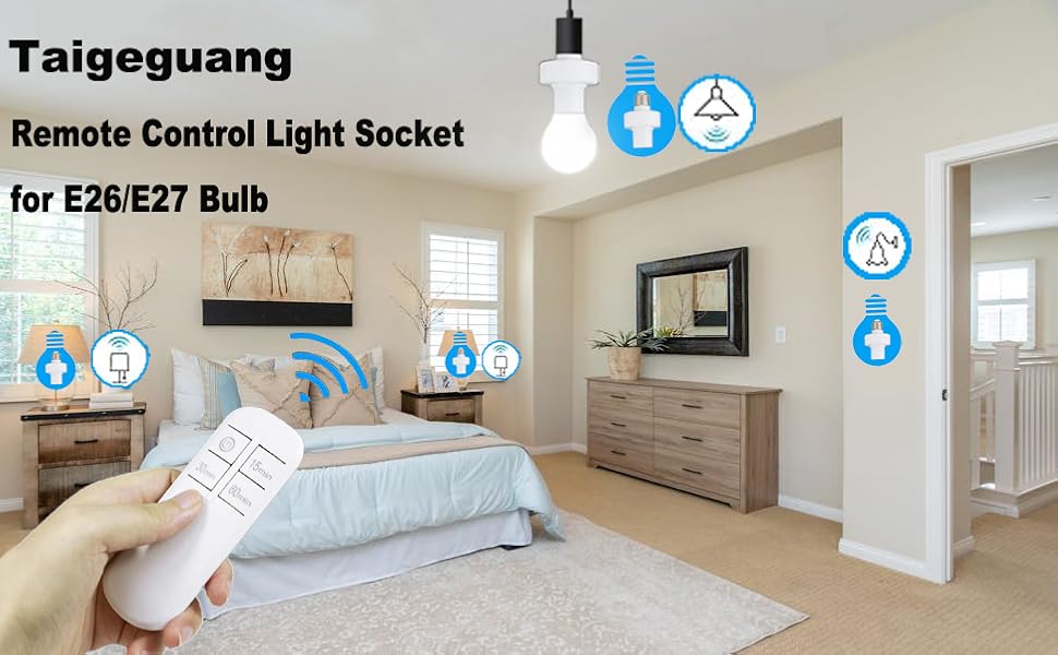 Remote control light socket for E26/E27 bulb for Basement,Garage,Stairwell,Attic