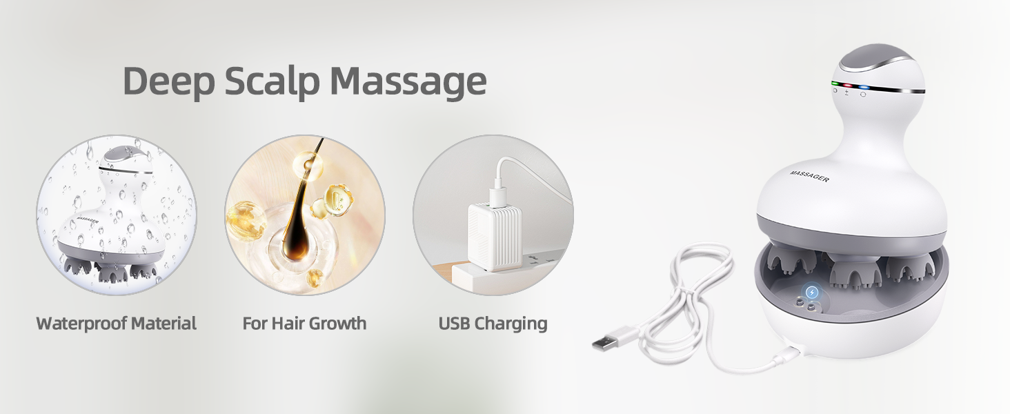 cotsoco Electric Scalp Head Massager with 4 Heads 84 Nodes for Hair Growth and Stress Release