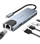 USB C Hub,YIKAIEN 5 Ports USB Type C to Ethernet HDMI USB 3.0 Type C Port Hub Adapter Compatible ...