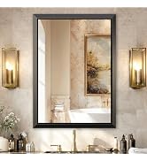 USHOWER 30x40 Brushed Black Bathroom Mirror for Over Sink, Beveled Aluminum Frame Vanity Mirror, ...