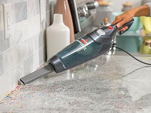 Hand Vacuum Easily converts into hand vacuum with or without the included crevice tool.