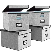 Huolewa Upgrade Portable File Organizer Boxes Set of 4, Large Linen Hanging Office Document Stora...
