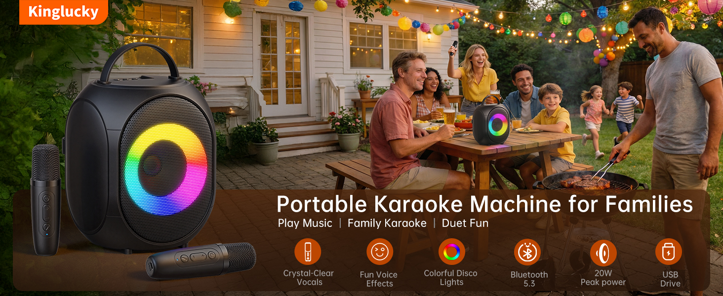 Karaoke Machine for Adults &amp;amp; Kids Portable Bluetooth Karaoke Speaker with 2 Wireless Microphones