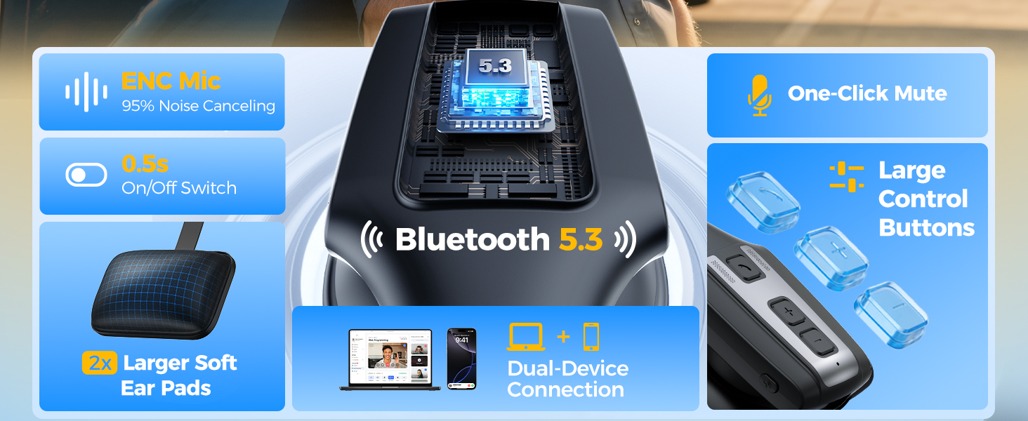 voice isolation headset for work single ear bluetooth headset blue tooth headset wireless with mic