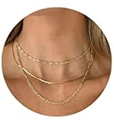 NECOCY Herringbone Necklace For Women,14k Gold Plated Layered Gold Necklaces Dainty Gold Herringb...