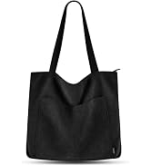 Prite Corduroy Tote Bag for Women Large Shoulder Bag with Zipper and Pockets for College Work Tra...