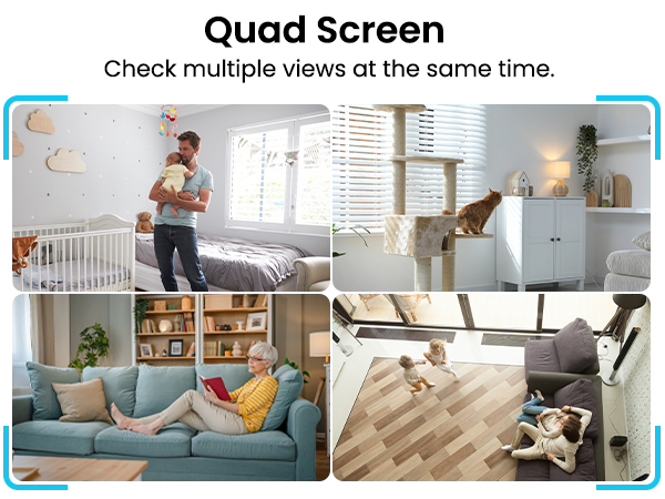 Quad Screen Check multiple views at the same time.