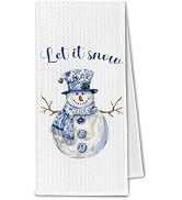 ChissNook Blue Chinoiserie Christmas Snowman Kitchen Towels, Grandmillennial Xmas Dish Towels Dry...