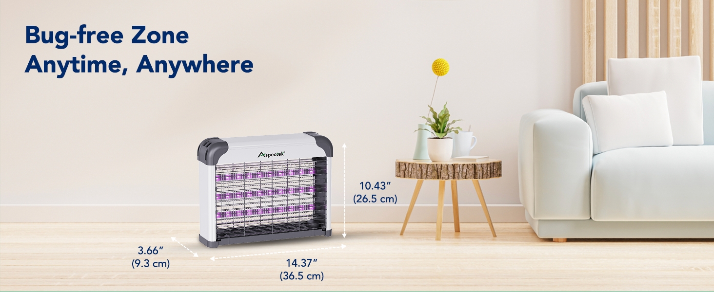Aspectek compact indoor bug zapper with product dimensions for room and furniture fitting