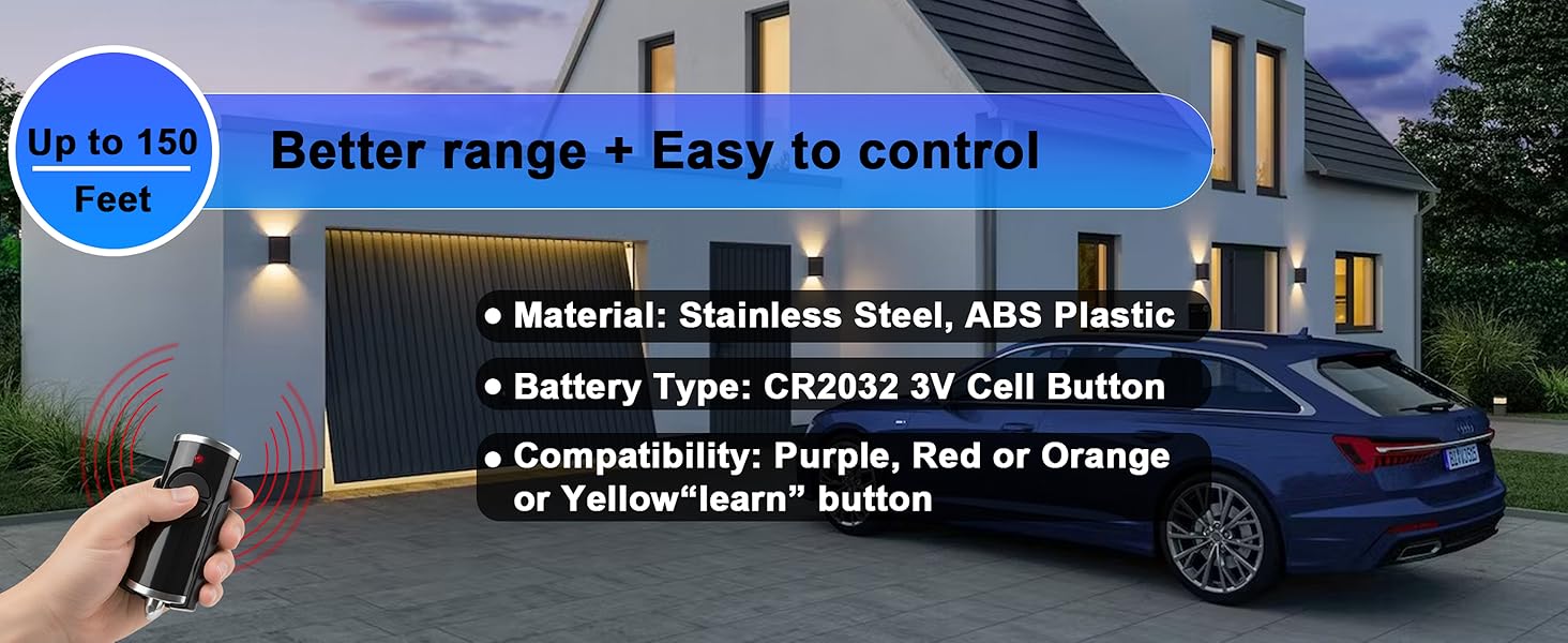 Red or Orange Learn Button Security+, 390MHz 1996-2005 garage door openers
