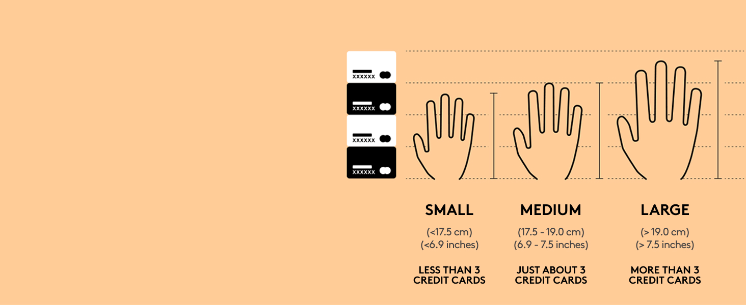 A diagram showing how to determine if your hands are small or larger size
