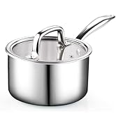 Cook N Home Stainless Steel Saucepan 1.5 Quart, Tri-Ply Full Clad Sauce Pan with Glass Lid, Silver
