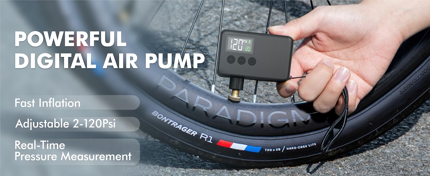 Mini Electric Bike Tire Air Pump with Gauge for Presta Schrader Bicycle Inflator