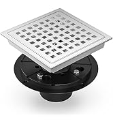 EXF 6 Inch Square Shower Drain Chrome, Stainless Steel Shower Floor Drain Kit with Flange, Remova...