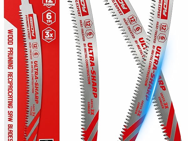 12 Inch Japanese Teeth Reciprocating Saw Blades, Arc Edge Wood Pruning Saw Blades 6TPI for Tree T...