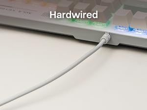 Text reads 'Hardwired'. Close-up of slim wireless charging pad installed flush with desk surface, showing seamless integration.