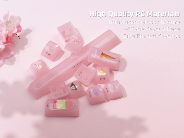 Womier Keyboard Keycaps Jelly - Ceramic Keycaps Style, Clear Ice-Cream Pink Cute Key cap