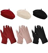 Beret Hats for Women Warm Winter Gloves Set 3 Pcs French Style Beanie Cap with 3 Pairs Touchscree...