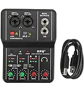 ASHATA 2 Channels Audio Mixer, Sound Card USB 48V Phantom Power Compact Sound Mixing Console, USB...