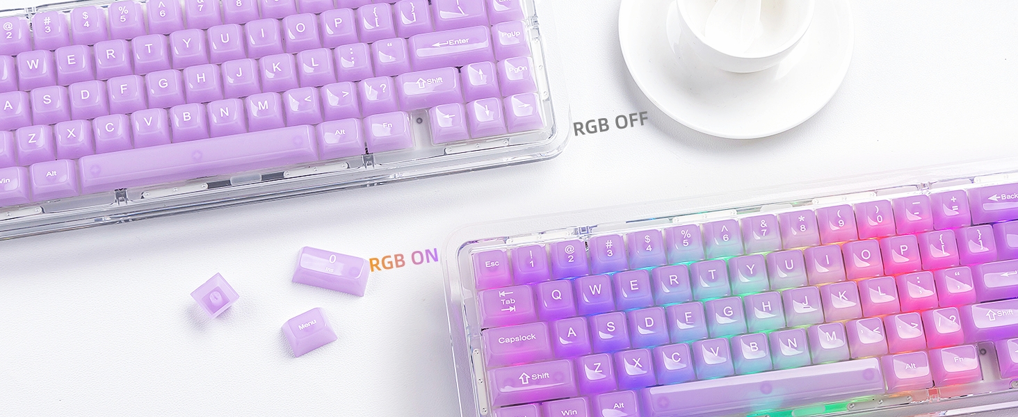 Womier Clear Jelly Keycaps, Ceramic Keycaps Style Cute Transparent Purple Keycaps