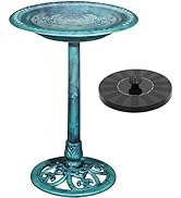 VECELO 28" Pedestal Outdoor Bird Bath with Solar Powered Fountain for Outside, Vintage Bronze Pol...