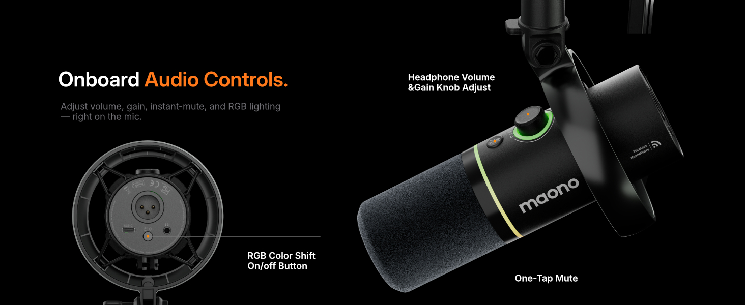 MAONO Wireless Dynamic Microphone for PC, XLR/USB Podcast Mic for Vocal Recording(PD200WT)