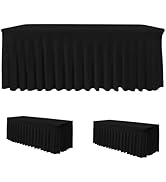 HolidayIdeas Black Spandex Table Skirts for Rectangle Tables 6ft, Fitted Stretch Table Cover 30x7...