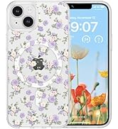 RALEAVO for iPhone 15 Case Compatible with MagSafe Clear Floral Pattern Design Cute for Girls Wom...
