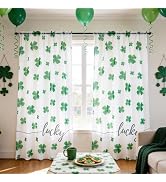 Karseteli St. Patrick's Day Sheer Curtains, Lucky Shamrock Rod Pocket Window Drapes Decorations f...