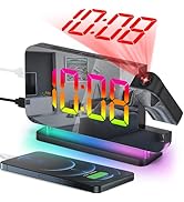 SZELAM Projection Alarm Clock, 7.4 in Digital Mirror Clocks,with 180° Rotatable Projector, RGB Ni...
