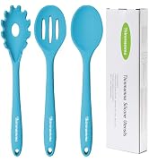 Silicone Cooking Spoons, Heat Resistant Large Silicone Pasta Slotted Spoon Solid Basting Spoon se...