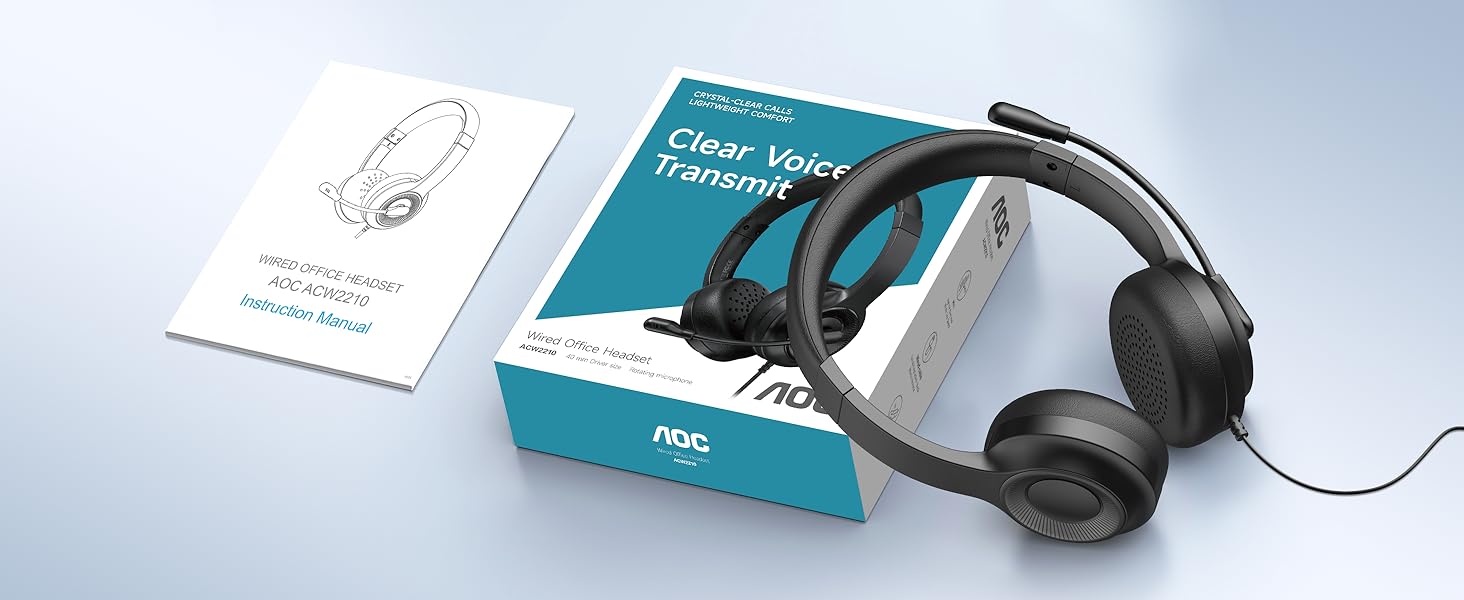 Computer Headset with Microphone for PC, USB Headset with Noise Cancelling Mic Black