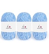 Chenille Yarn w How to See Stitchs Tutorial Video, 3 Pack Velvet Yarn (Sky Blue) Polyester 100g/1...