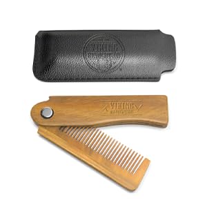 Folding Beard Comb w/Carrying Pouch for Men - All Natural Wooden Beard Comb w/Gift Box