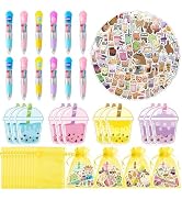 CY2SIDE Bubble Tea Stationery Party Gift - 24 Pack Back to School Gift Set Include 4-in-1 Ballpoi...