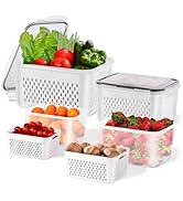 Asnews 3pcs 4 in 1 Fruit Containers for Fridge with Removable Colanders and Lids, Airtight Storag...