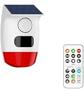 PGST Solar Motion Sensor Alarm,120dB Loud Sound Motion Detection,IP65 Waterproof Security Siren w...