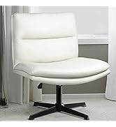LEMBERI PU Leather Armless Office Desk Chair No Wheels,Criss Cross Legged Home Office Wide Padded...