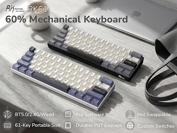 RK ROYAL KLUDGE RK61 keyboard gasket and hot swap for compact gaming, enabling customization