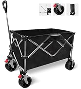 Collapsible Folding Wagon, Heavy Duty Utility Beach Wagon Cart for Sand with Big Wheels, Adjustab...