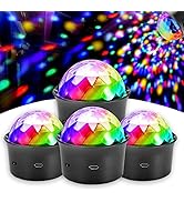 HOVOYNN 4 Packs Mini Disco Ball Lights, Voice Activated Multicolor USB Rechargeable Battery Car D...