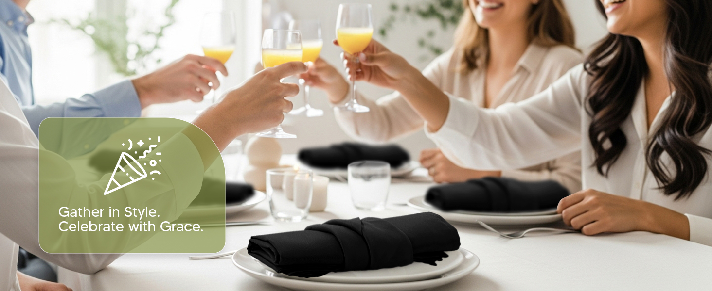 black cloth napkins kitchen dinner table ocassion events party decoration wedding christmas newyear