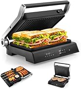 ARLIME 3 in 1 Panini Grill Press Sandwich Maker, 180 Degrees w/5 Auto Cooking Modes & LED Display...